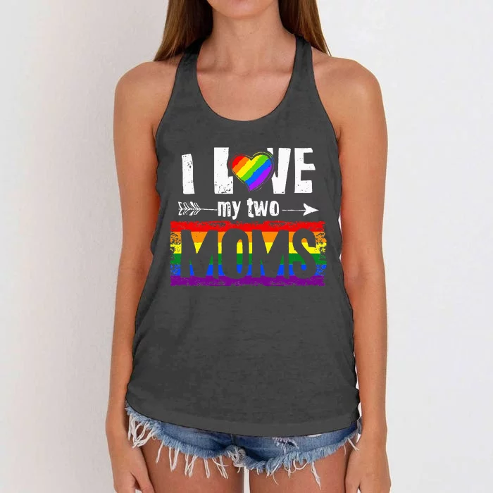 I Love My Two Moms Lesbian LGBT Pride Gifts Women's Knotted Racerback Tank