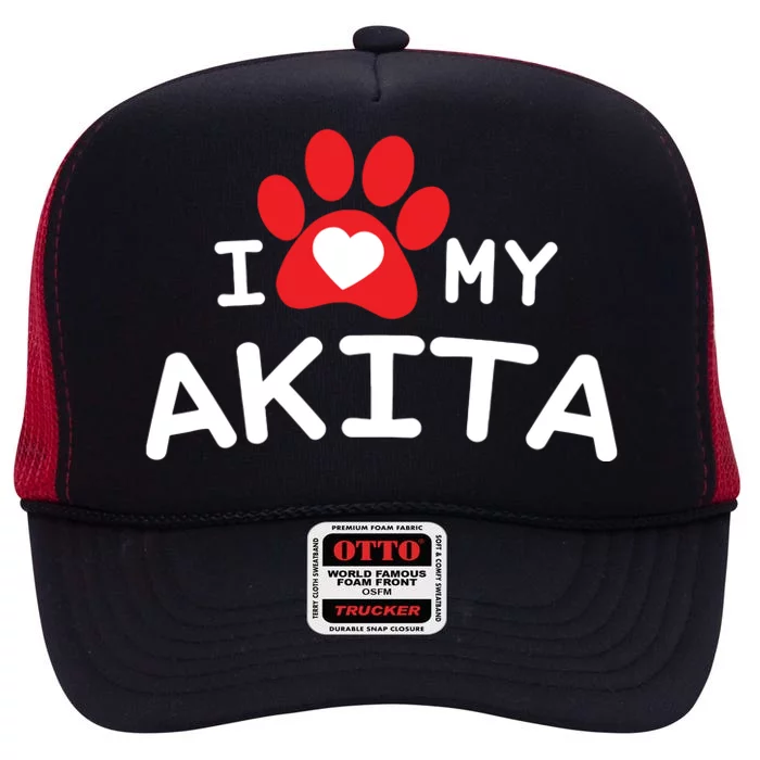 I Love My Akita Akita Dog High Crown Mesh Trucker Hat