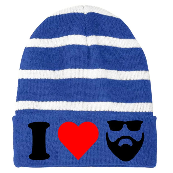 I Love My Bearded Friend Valentines Day Dad Husband Funny Gift Striped Beanie with Solid Band