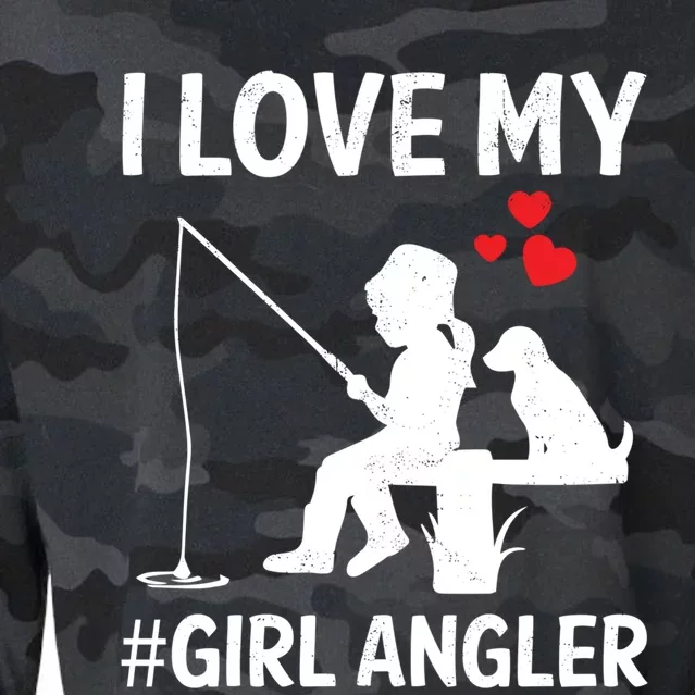 I Love My Angler Valentines Day Fishing Fisher Gift Cropped Pullover Crew