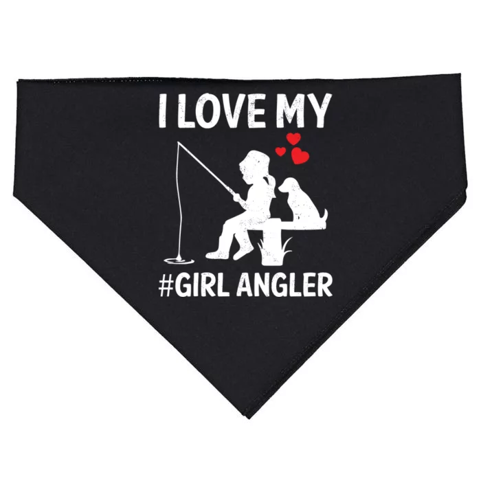 I Love My Angler Valentines Day Fishing Fisher Gift USA-Made Doggie Bandana