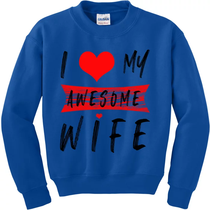 I Love My Wife Red Heart Valentines Day Matching Couple Funny Gift Kids Sweatshirt