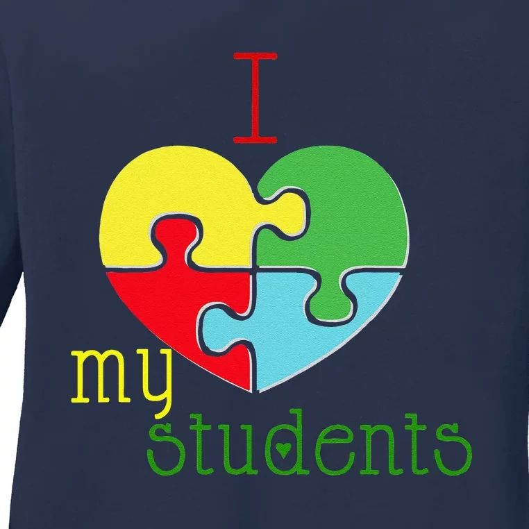 I Love My Students Autism Awareness Puzzle Teacher Gift Ladies Long Sleeve Shirt