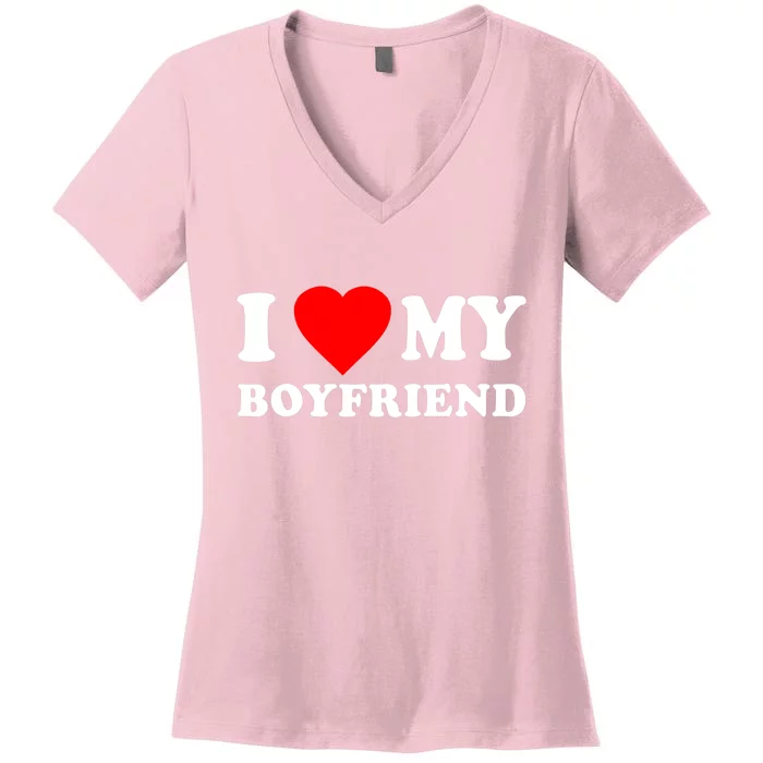 I Love My Boyfriend Design Women's V-Neck T-Shirt