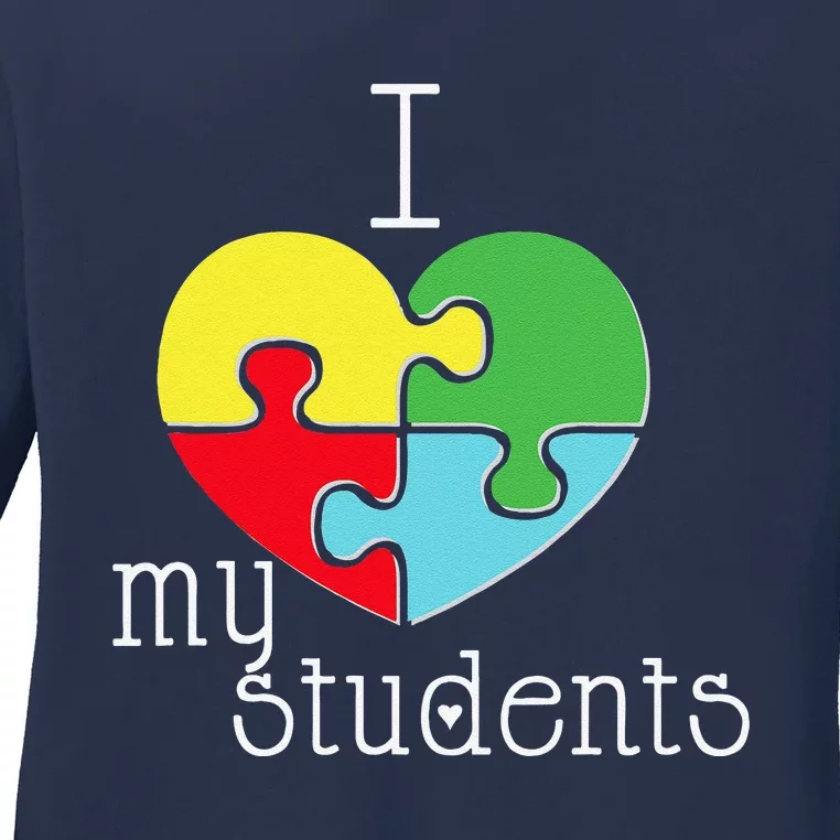 I Love My Students Autism Awareness Puzzle Teacher Ladies Long Sleeve Shirt