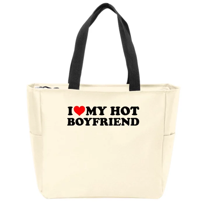 I Love My Hot Boyfriend BF I Heart My Hot Boyfriend White Zip Tote Bag