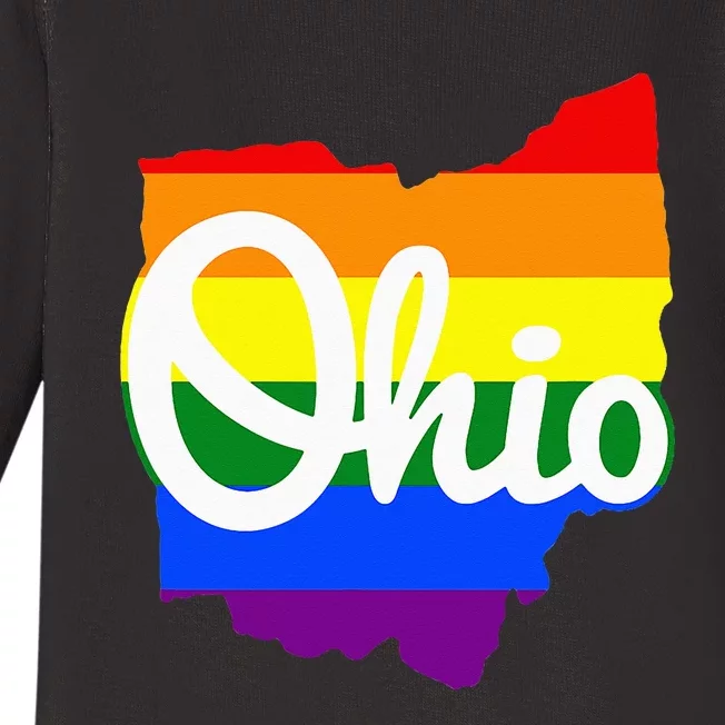 I Love My Ohio Home Script Ohio Pride Flag Baby Long Sleeve Bodysuit