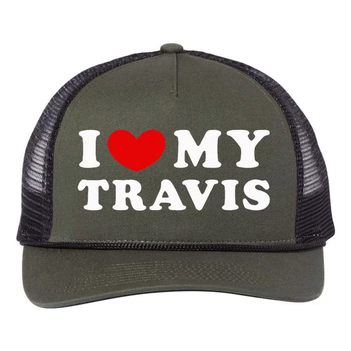 I Love My Travis I Heart My Travis funny quotes Retro Rope Trucker Hat Cap