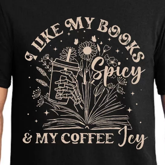 I Like My Books Spicy And My Coffee Icy Skeleton Book Lovers Pajama Set