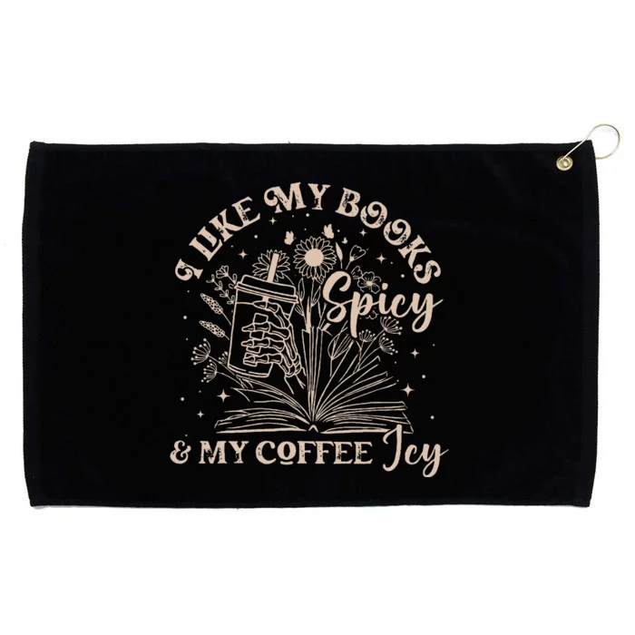 I Like My Books Spicy And My Coffee Icy Skeleton Book Lovers Grommeted Golf Towel