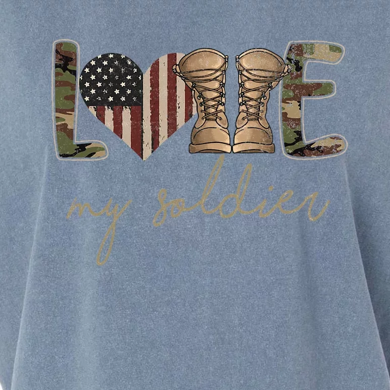 I Love My Soldier Military Army Wife USA Camour Flag Garment-Dyed Women's Muscle Tee