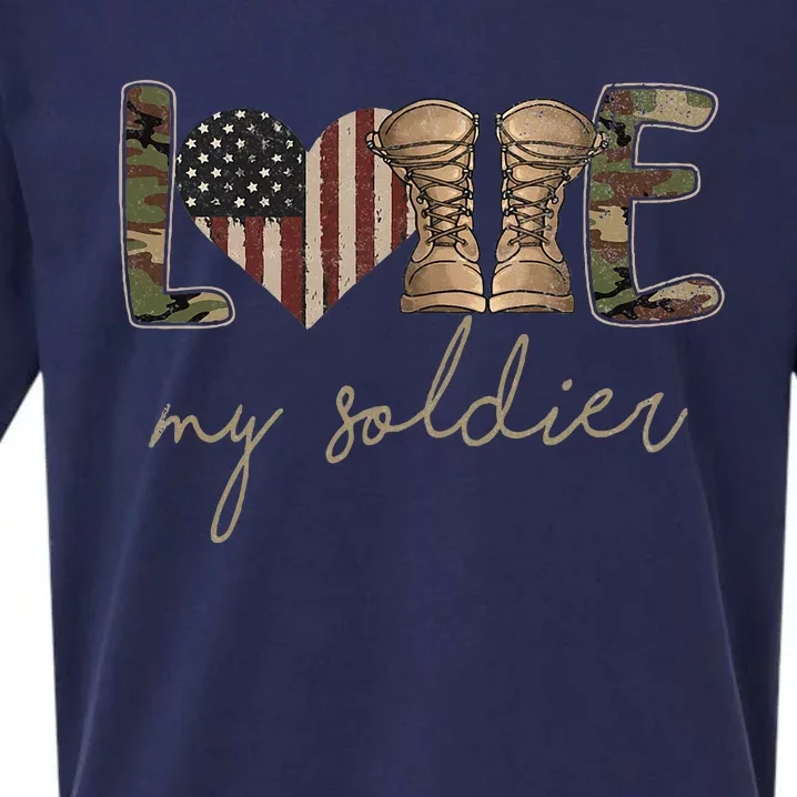 I Love My Soldier Military Army Wife USA Camour Flag Sueded Cloud Jersey T-Shirt