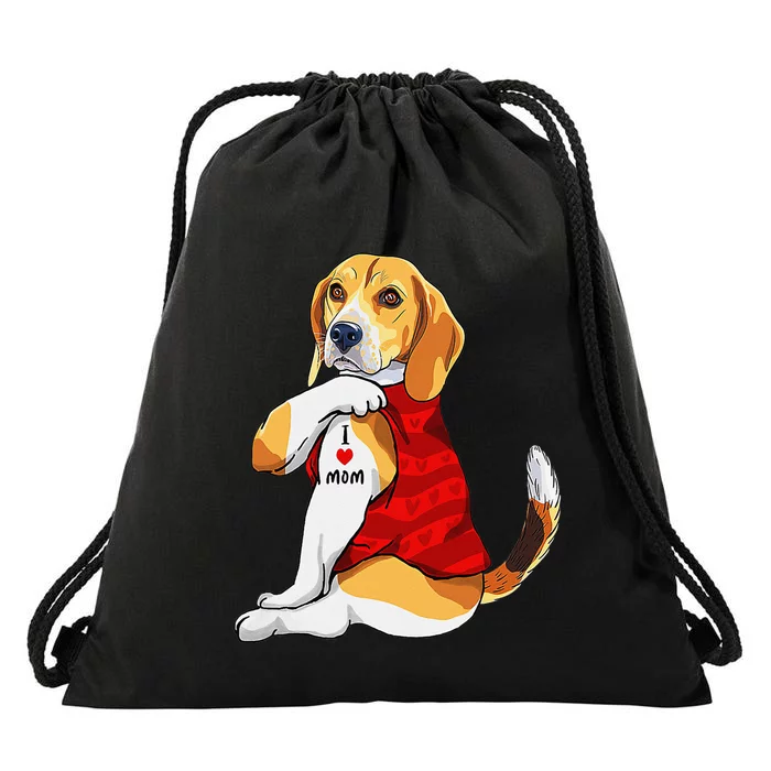 I Love Mom Tattoo Beagle Dog Lover Drawstring Bag