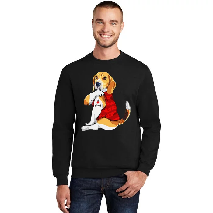 I Love Mom Tattoo Beagle Dog Lover Tall Sweatshirt