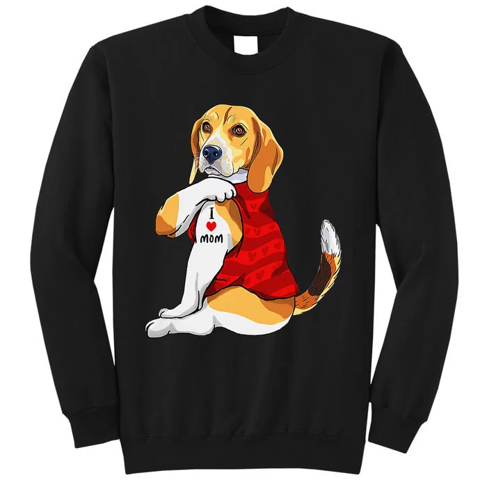 I Love Mom Tattoo Beagle Dog Lover Tall Sweatshirt