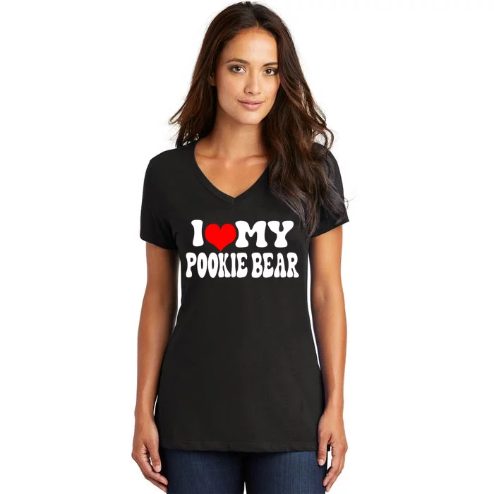 I Love My Pookie Bear ValentineS Day Women's V-Neck T-Shirt