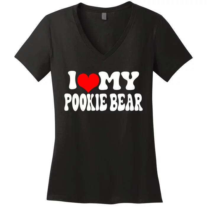 I Love My Pookie Bear ValentineS Day Women's V-Neck T-Shirt