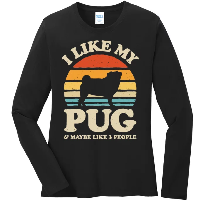 I Love Math And Pugs Funny Pug Dog Lover Gift Ladies Long Sleeve Shirt