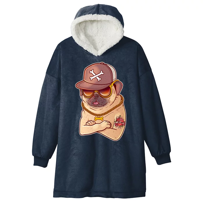 I Love Mom Tattoo Pug Dog Hooded Wearable Blanket