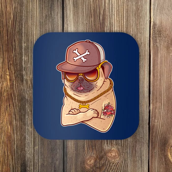 I Love Mom Tattoo Pug Dog Coaster