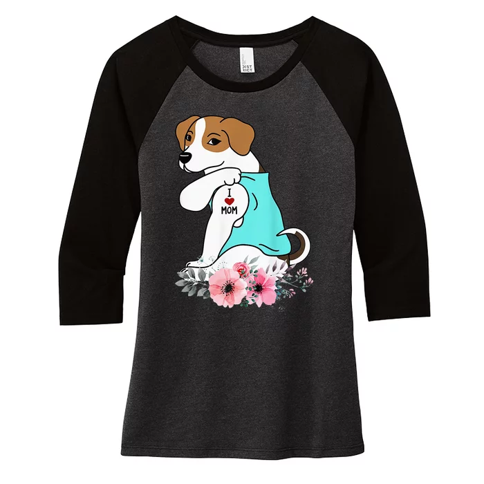 I Love Mom Tattoo Jack Russell Terrier Mother's Day Dog Women's Tri-Blend 3/4-Sleeve Raglan Shirt