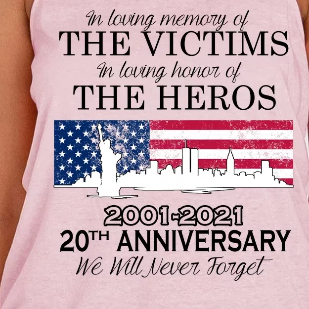 In Loving Memory Of The Victims Heroes 9/11 20th Anniversary Women's Knotted Racerback Tank