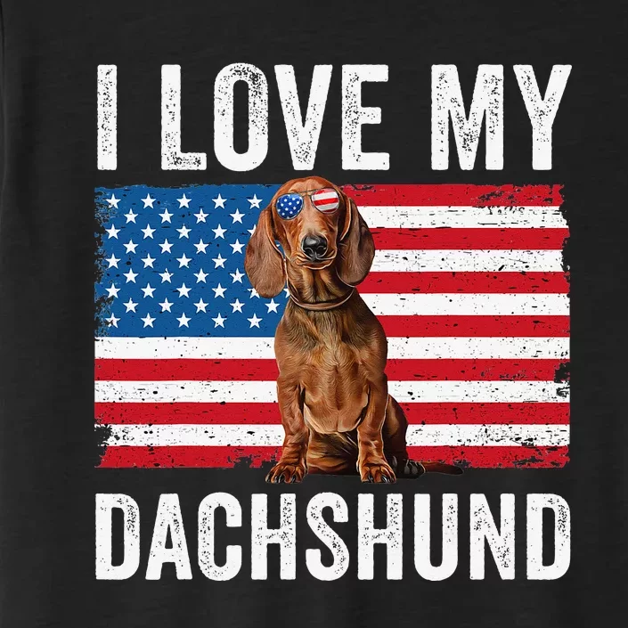 I Love My Dachshund Dad Mom American Flag Weiner Dog Doxie ChromaSoft Performance T-Shirt