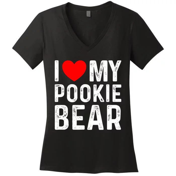 I Love My Pookie Bear ValentineS Day Women's V-Neck T-Shirt