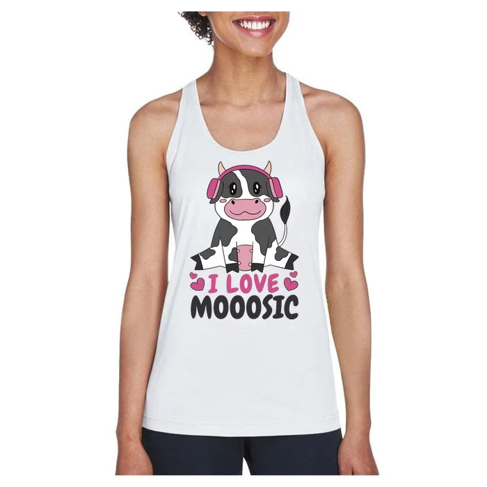 I Love Music Cow Women's Racerback Tank