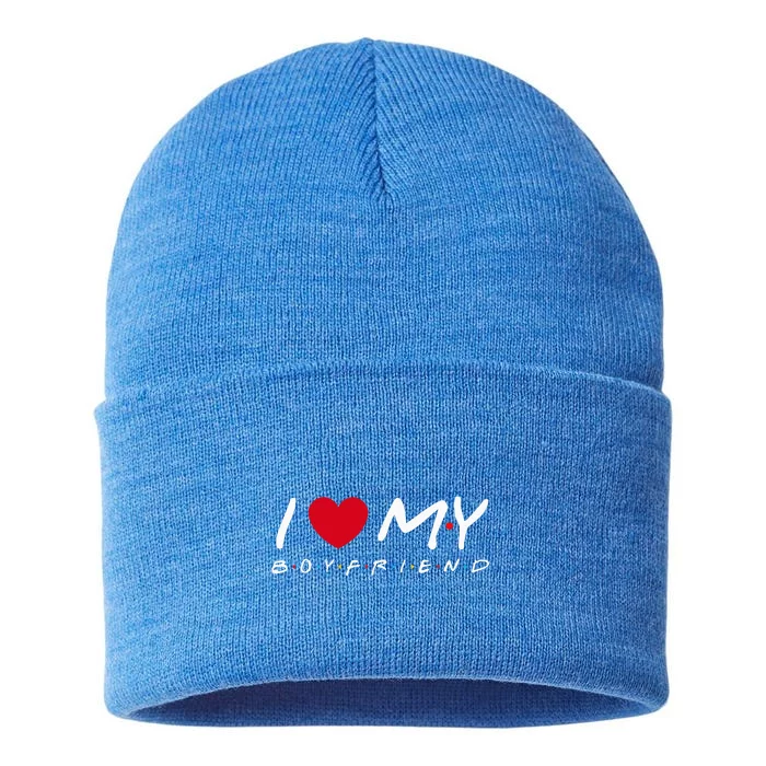 I Love My Boyfriend Cool Funny Valentines Day Sustainable Knit Beanie