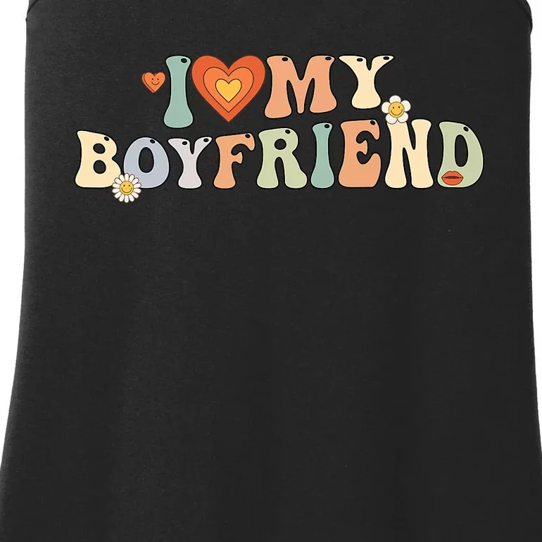 I Love My Boyfriend Groovy Retro I Red Heart My Boyfriend Bf Ladies Essential Tank