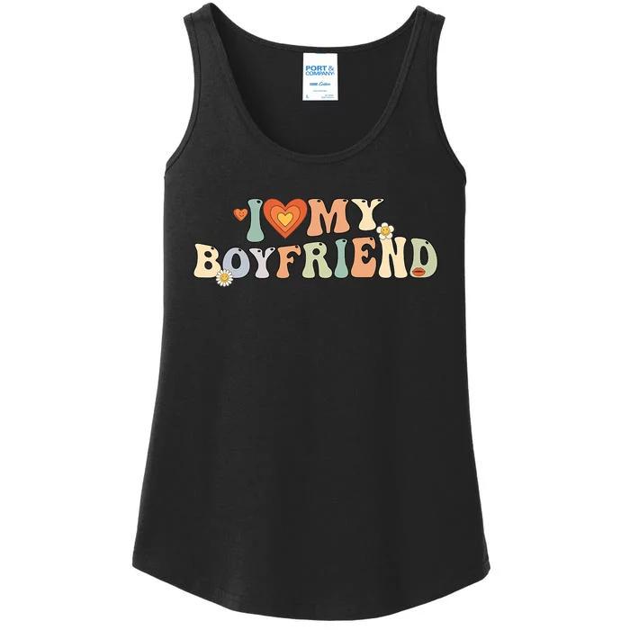 I Love My Boyfriend Groovy Retro I Red Heart My Boyfriend Bf Ladies Essential Tank