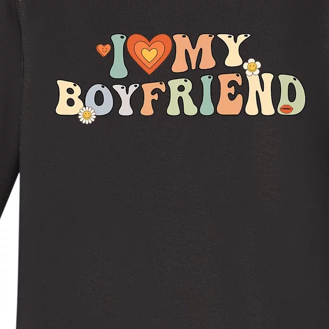 I Love My Boyfriend Groovy Retro I Red Heart My Boyfriend Bf Baby Long Sleeve Bodysuit