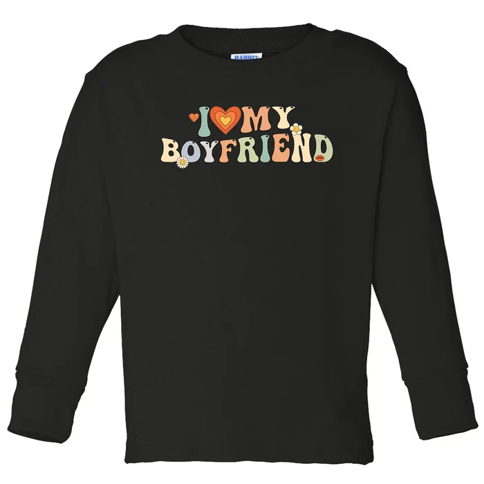 I Love My Boyfriend Groovy Retro I Red Heart My Boyfriend Bf Toddler Long Sleeve Shirt