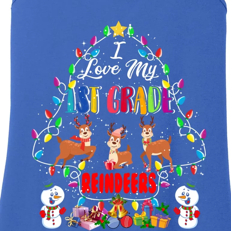 I Love My 1st Grade Reindeers Christmas Light Tree Teacher Funny Gift Ladies Essential Tank