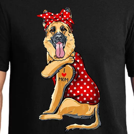 I Love Mom Tattoo Funny German Shepherd Dog Wearing Bandana Pajama Set