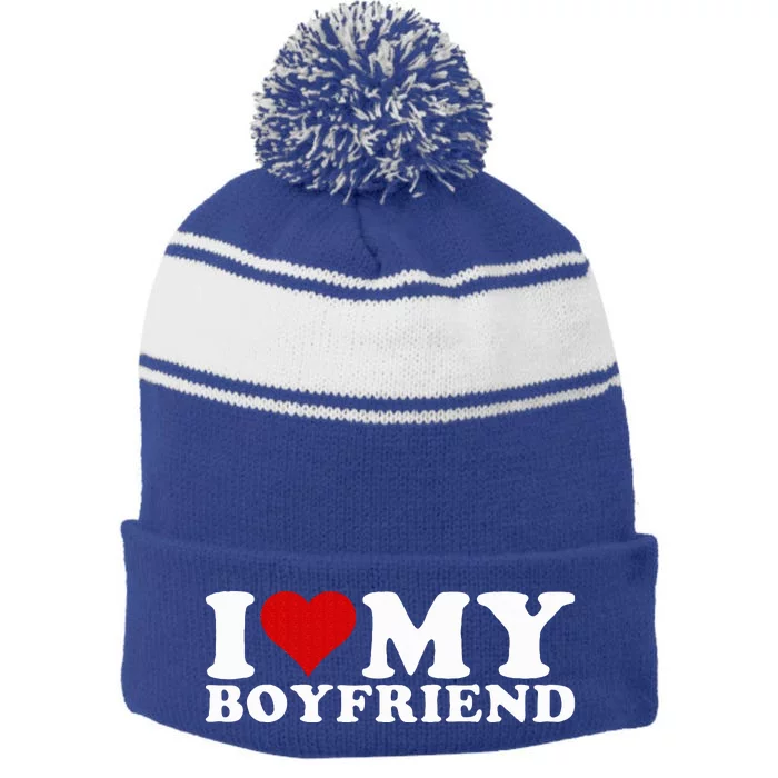 I Love My Boyfriend Bf I Heart My Boyfriend BF Stripe Pom Pom Beanie