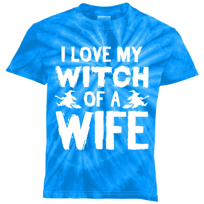 I Love My Witch Of A Wife Couples Costumes Halloween Cool Gift Kids Tie-Dye T-Shirt