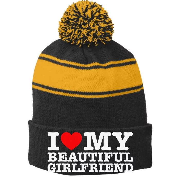 I Love My Beautiful Friend Gf Stripe Pom Pom Beanie