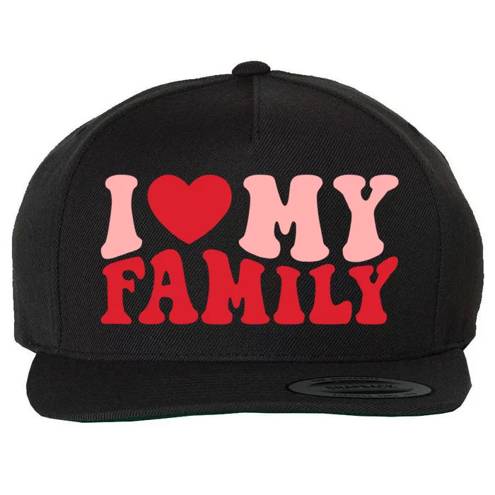 I Love My Family Groovy Retro Happy Valentine's Day Gift Wool Snapback Cap