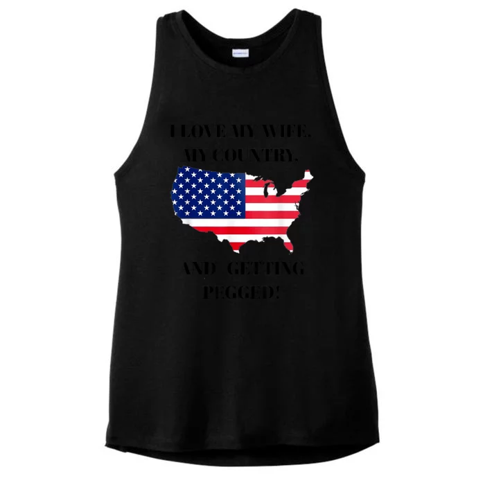 I LOVE MY WIFE MY COUNTRY AND GETTING PEGGED! Ladies Tri-Blend Wicking Tank