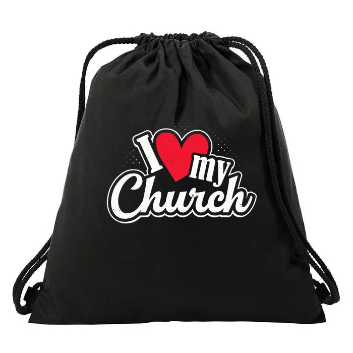 I Love My Church Heart Church Outing Retreat Drawstring Bag