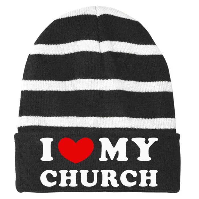 I Love My Church I Heart My Church Striped Beanie with Solid Band