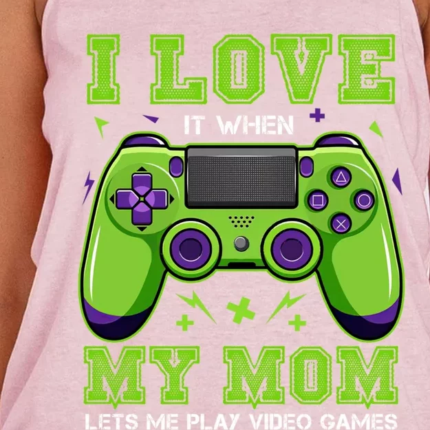 I Love My Mom Funny Sarcastic Video Games Gift Tee Gift Women's Knotted Racerback Tank