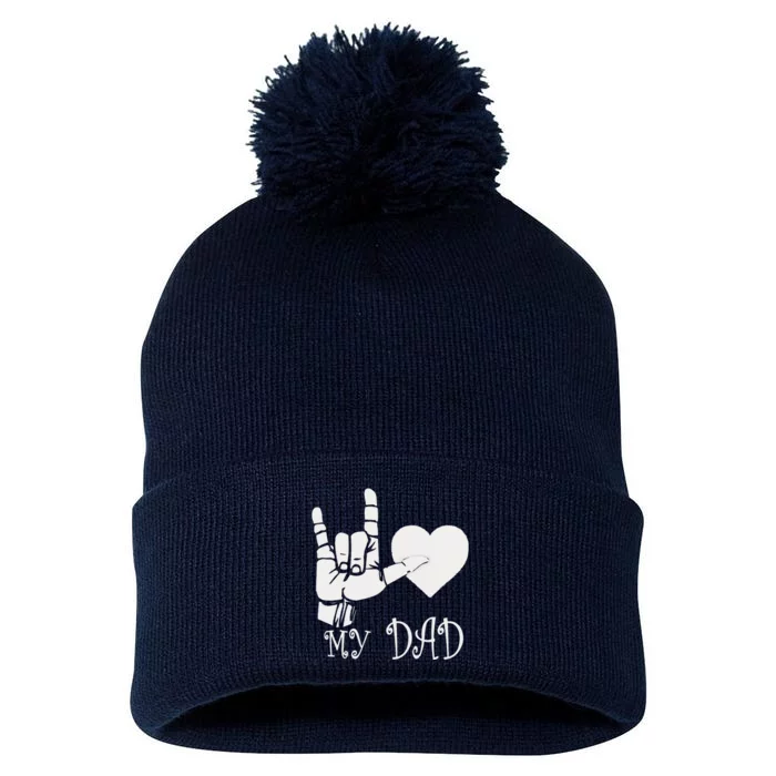 I Love My Dad ASL Fathers Day Gifts Pom Pom 12in Knit Beanie