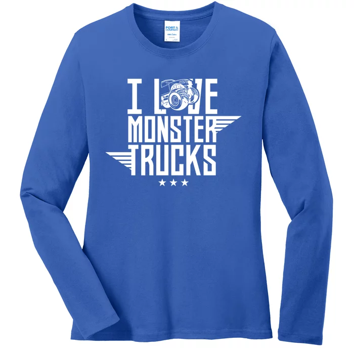 I Love Monster Trucks Lover Monster Truck Driving Driver Funny Gift Ladies Long Sleeve Shirt