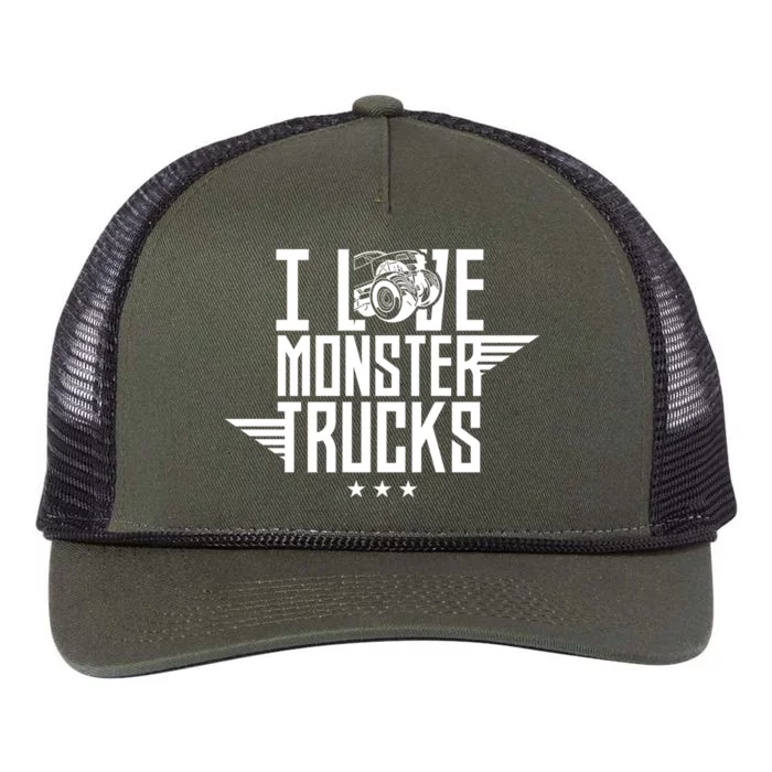 I Love Monster Trucks Lover Monster Truck Driving Driver Funny Gift Retro Rope Trucker Hat Cap