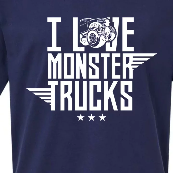 I Love Monster Trucks Lover Monster Truck Driving Driver Funny Gift Sueded Cloud Jersey T-Shirt