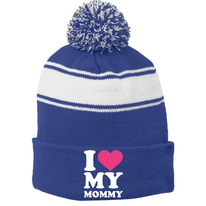 I Love My Mommy Gift Stripe Pom Pom Beanie