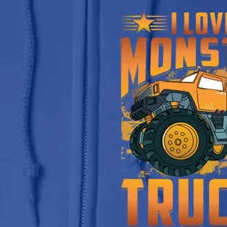 I Love Monster Trucks Cute Gift Full Zip Hoodie